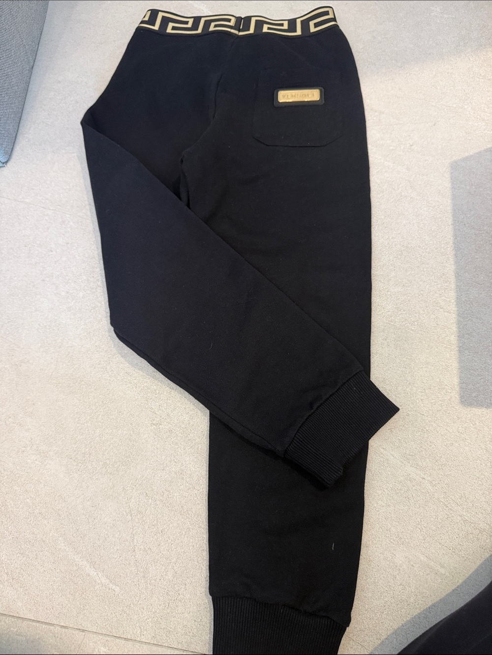 Versace boys Black sweatpants with Gold Greek Key Waistband
